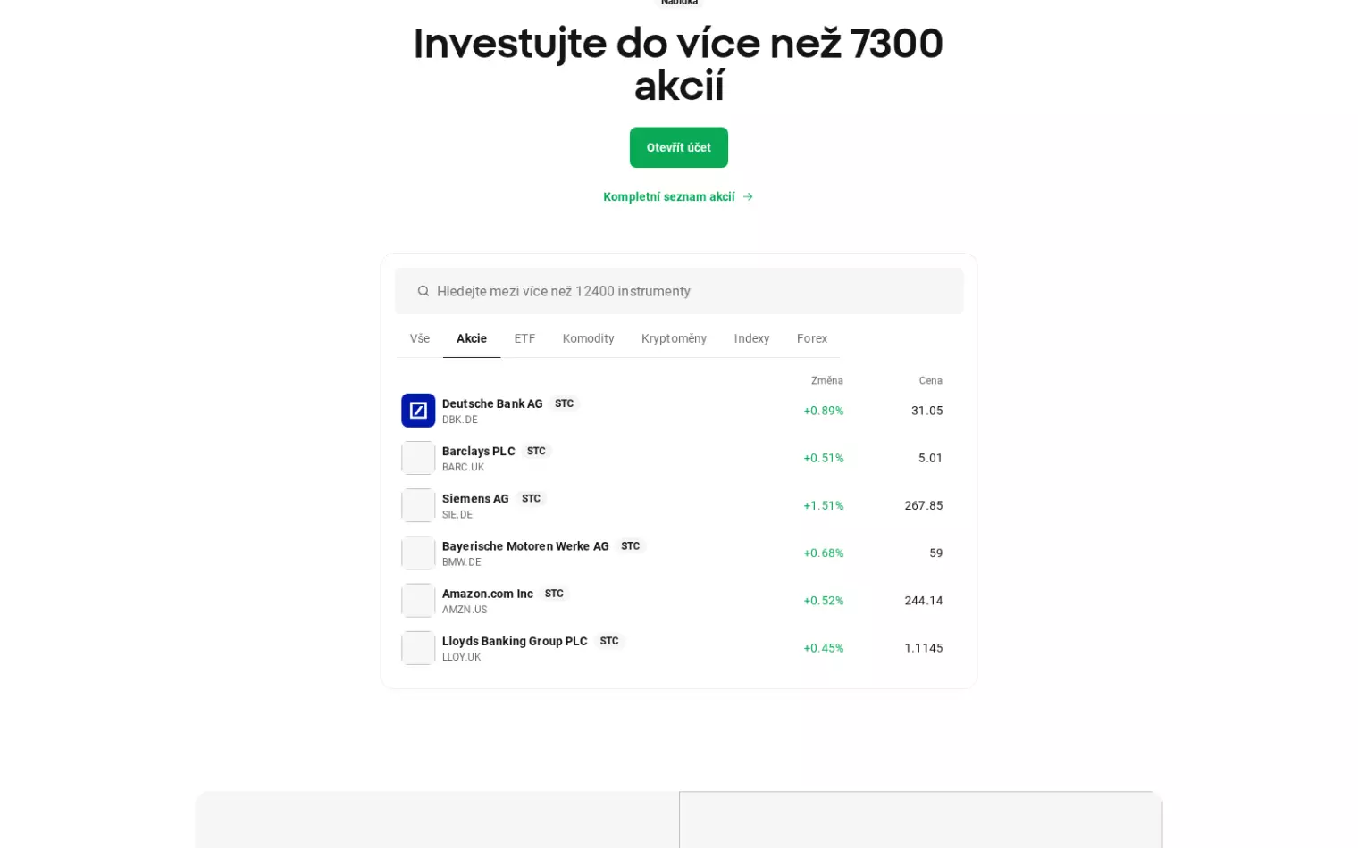 XTB akcie a ETF – nabídka akcií a ETF fondů s příklady titulů a cen