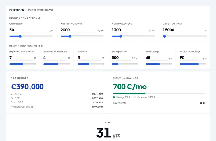 FIRE calculator — financial independence