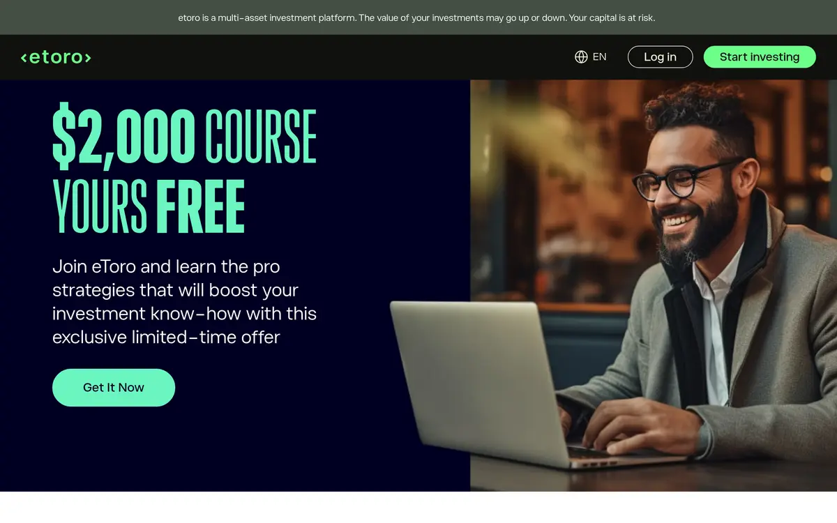 eToro landing page for the free Advanced Aspects of Trading course