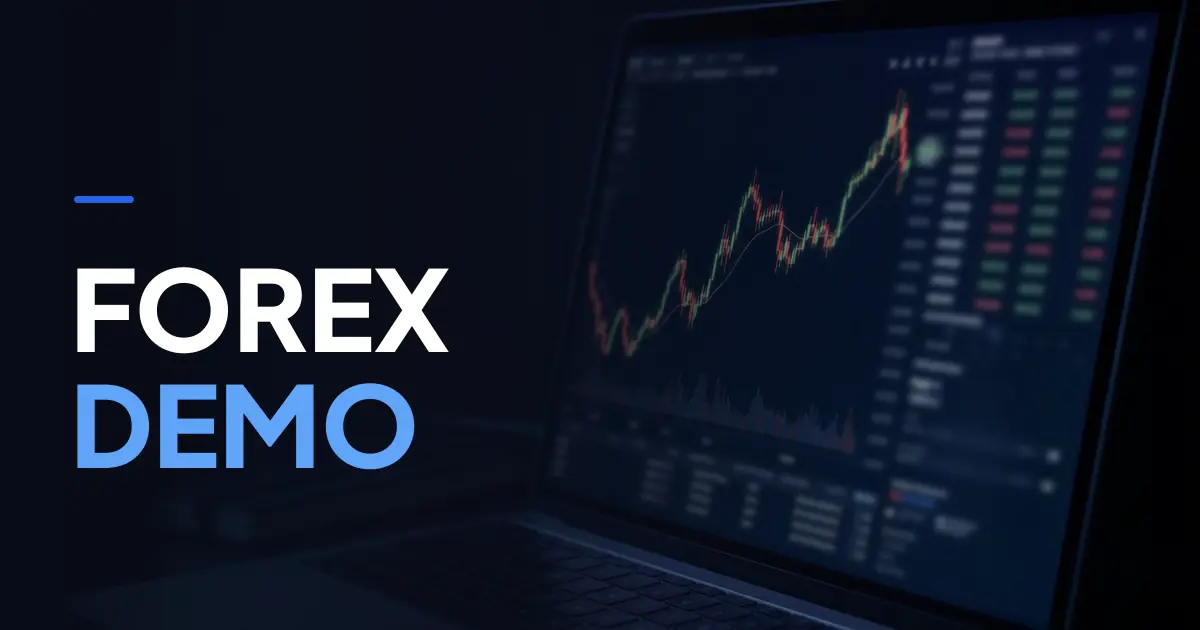 Candlestick chart of a currency pair on a monitor with the caption FOREX DEMO