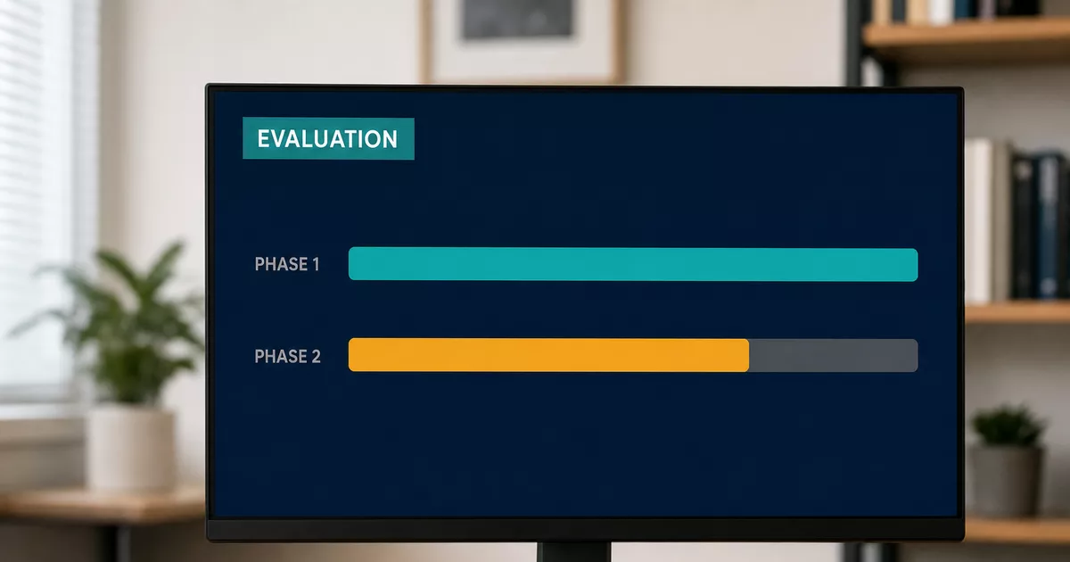 Zwei Evaluierungsphasen als Fortschrittsbalken auf einem Monitor