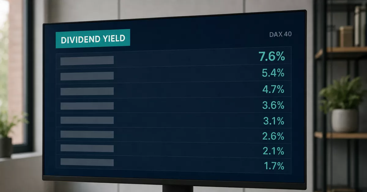 Tabella dei rendimenti da dividendo dell'indice DAX, valore più alto 7,6 per cento