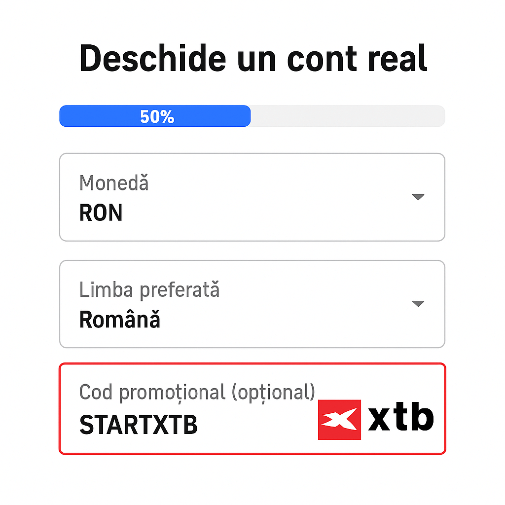 Exemplu de introducere a codului promoțional XTB