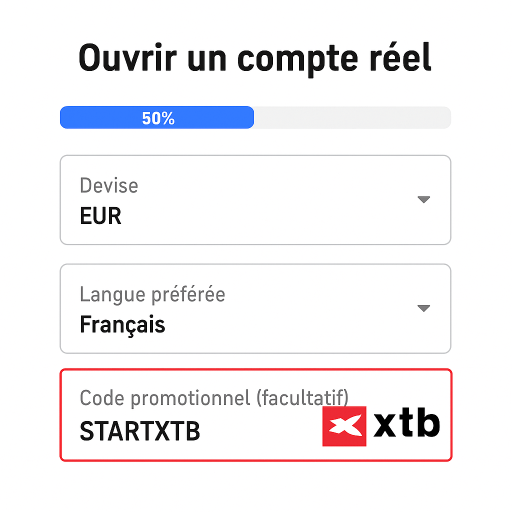 Exemple de saisie du code promotionnel XTB