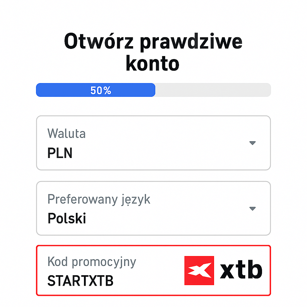 Przykład wprowadzania kodu promocyjnego XTB