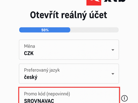 XTB promo kód zadávaný při registraci v kolonce „referral kód“