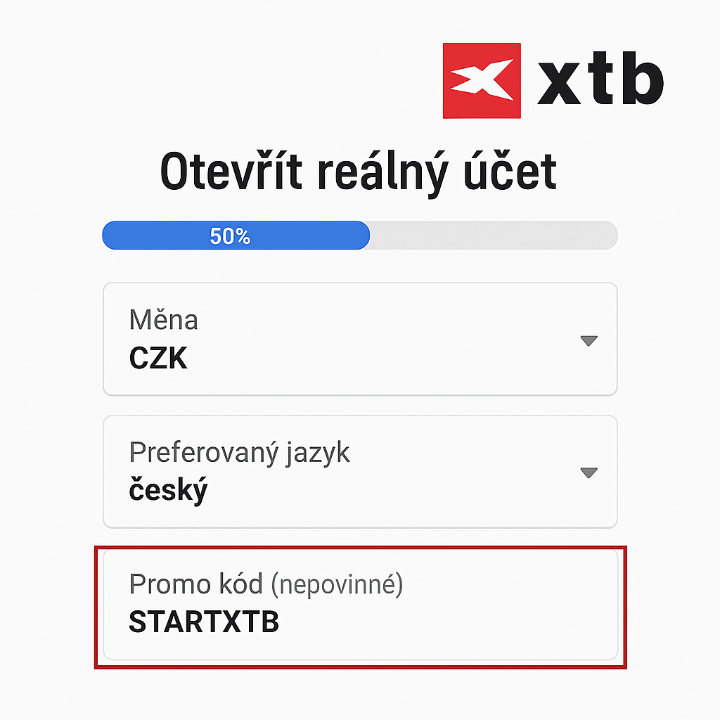 Ukázka zadání promo kódu XTB
